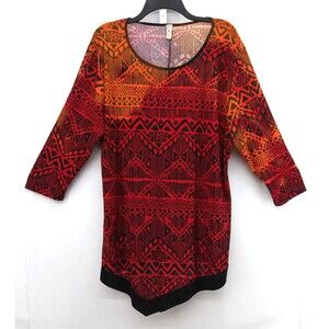Divine Doll Blouse Women Size 2XL Fire Orange Red 3/4 Sleeve Scoop Neck Tunic